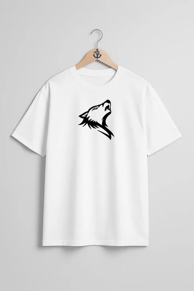 Oversize Kurt Wolf Göğüs Tasarımlı Unisex T-Shirt ürün görseli 1