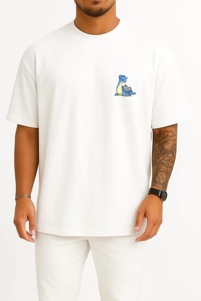 Oversize Lapras Cep Baskılı Unisex T-Shirt ürün görseli 1