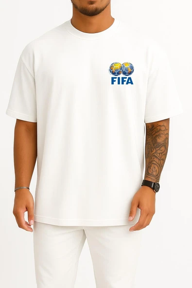 Oversize Dünya Kupası Cep Tasarımlı Unisex T-Shirt ürün görseli 1