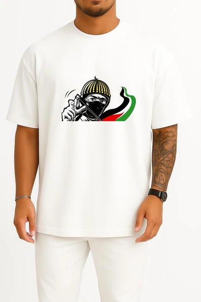 Oversize Free Palestine - Özgür Filistin Göğüs Tasarımlı Unisex T-Shirt ürün görseli 1