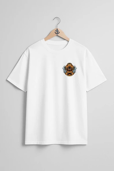 Oversize Dalgıç Diving Helmet Gold Cep Tasarımlı Unisex T-Shirt ürün görseli 1