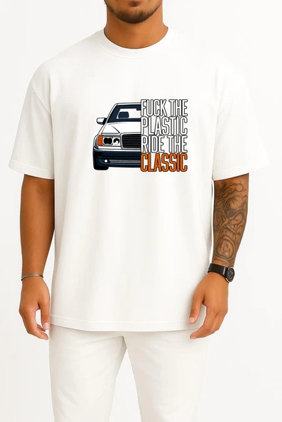 Oversize Plastik Araba Kullanma Klasik Araba Kullan Göğüs Baskılı Unisex T-Shirt ürün görseli 1
