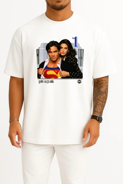 Oversize Lois And Clark Series And Season Folder İcons, Lois & Clark Göğüs Tasarımlı Unisex T-Shirt ürün görseli 1
