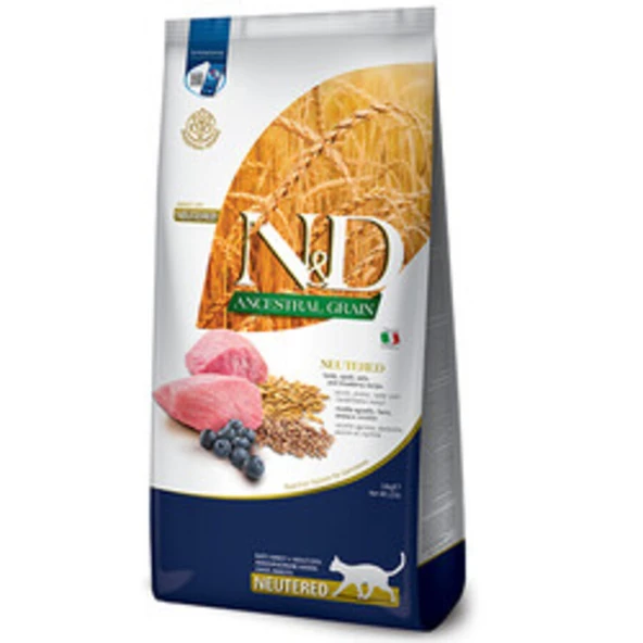 N&D Ancestral Grain Düşük Tahıllı Kuzu Etli ve Yaban Mersinli 10 Kg Kısırlaştırılmış Yetişkin Kedi Maması ürün görseli 1