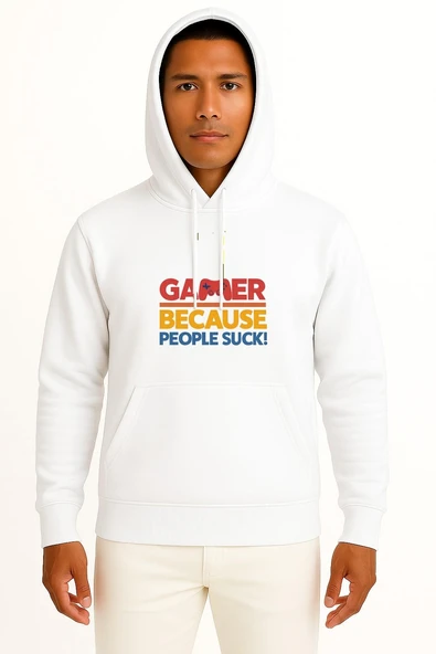 Kapüşonlu Oyuncuyum Çünkü İnsanlar Berbat Göğüs Baskılı Unisex Sweatshirt ürün görseli 1