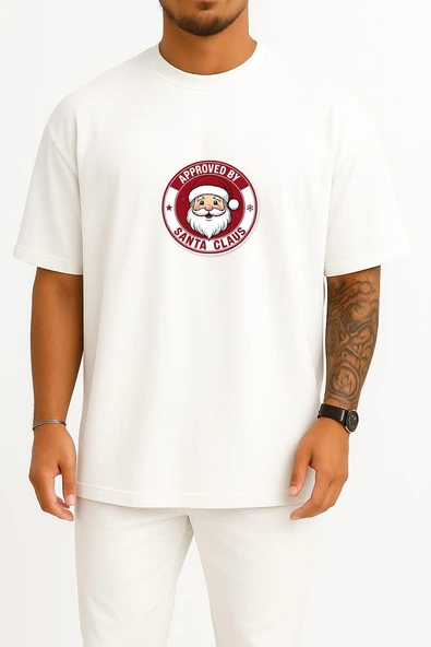 Oversize Santa Claus Noel Göğüs Baskılı Unisex T-Shirt ürün görseli 1