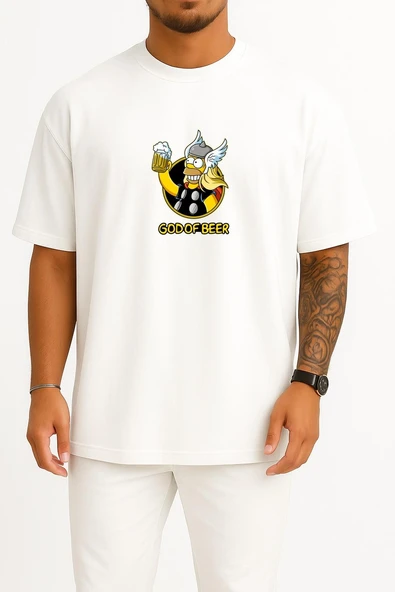 Oversize God Of Beer Göğüs Tasarımlı Unisex T-Shirt ürün görseli 1