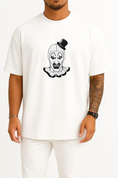 Oversize Terrifier Göğüs Baskılı Unisex T-Shirt ürün görseli 1