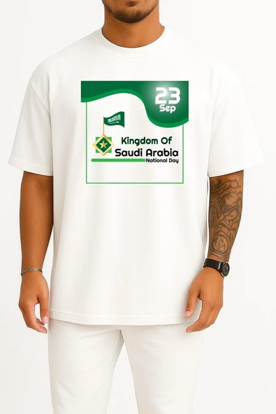 Oversize 23 Eylül Suudi Ulusal Günü Göğüs Tasarımlı Unisex T-Shirt ürün görseli 1