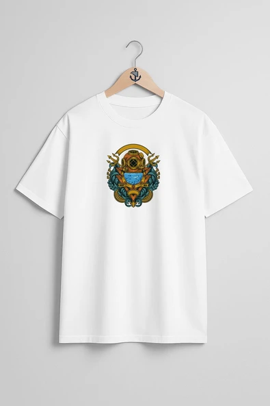 Oversize Vintage Diving Göğüs Tasarımlı Unisex T-Shirt ürün görseli 1