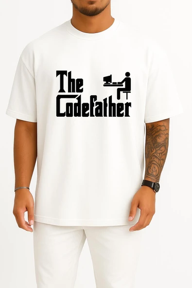 Oversize The Codefather - Bilgisayar Programcısı Göğüs Baskılı Unisex T-Shirt ürün görseli 1