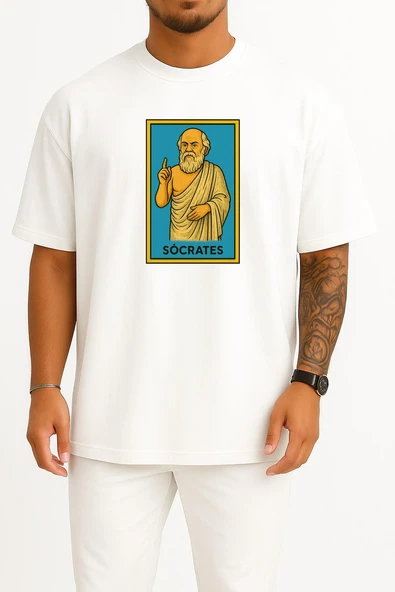 Oversize Socrates Filozof Göğüs Tasarımlı Unisex T-Shirt ürün görseli 1