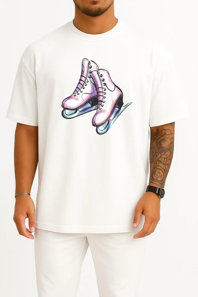 Oversize Buz Pateni Göğüs Tasarımlı Unisex T-Shirt ürün görseli 1