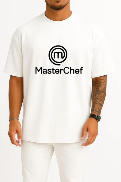 Oversize Masterchef Logo Göğüs Tasarımlı Unisex T-Shirt ürün görseli 1