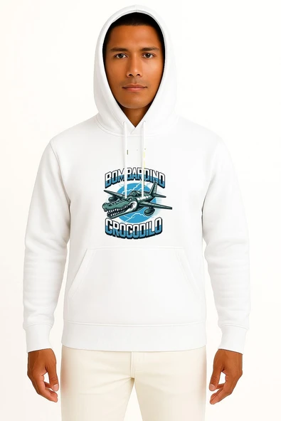Kapüşonlu Bombardino Crocodilo Göğüs Baskılı Unisex Sweatshirt ürün görseli 1