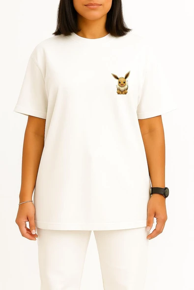 Oversize Eevee Cep Baskılı Unisex T-Shirt - Resim 8