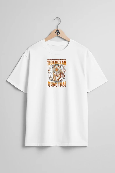 Oversize Muay Thai Kaplan Sporcu Göğüs ve Sırt Tasarımlı Unisex T-Shirt ürün görseli 1