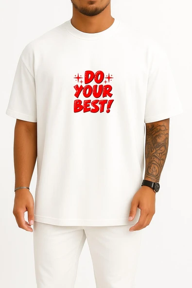 Oversize En İyisini Yap Göğüs Baskılı Unisex T-Shirt ürün görseli 1