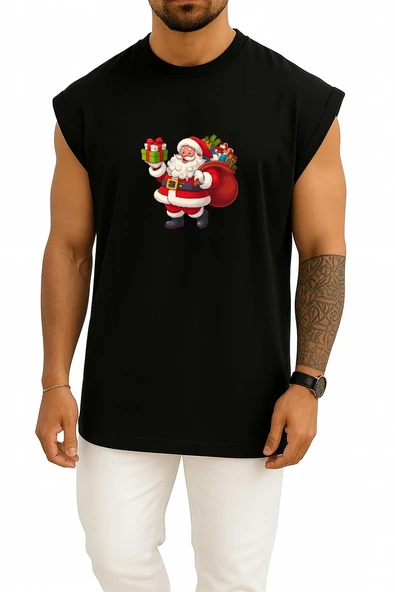 Oversize Noel Baba Yılbaşı Göğüs Baskılı Atlet - Resim 9