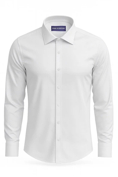 Erkek Beyaz Klasik Gömlek – Slim Fit, Düz Model, Şık Ofis & Günlük Kombin ürün görseli 1