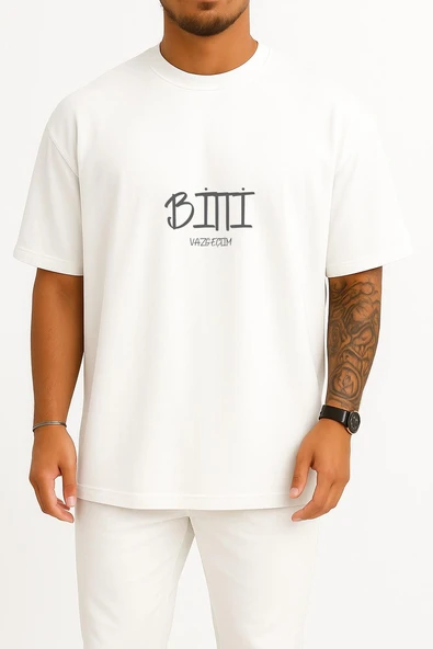 Oversize Bitti Vazgeçtim Yazılı Göğüs Tasarımlı Unisex T-Shirt ürün görseli 1