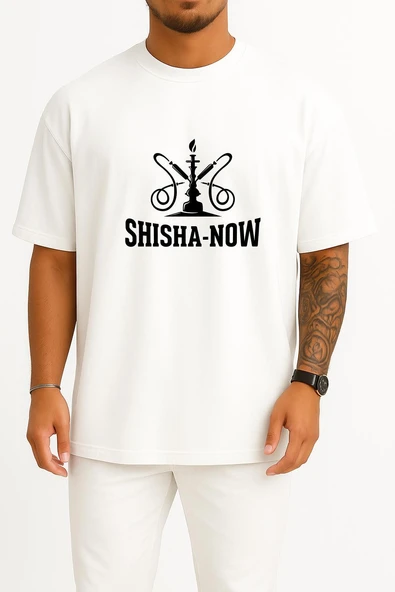 Oversize Shisha Now Nargile Göğüs Tasarımlı Unisex T-Shirt ürün görseli 1