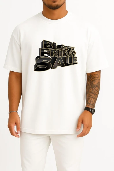 Oversize Black Friday Sale Advertisement Göğüs Tasarımlı Unisex T-Shirt ürün görseli 1
