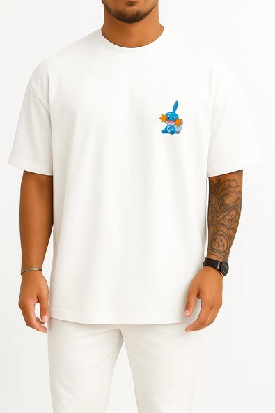 Oversize Mudkip Cep Baskılı Unisex T-Shirt ürün görseli 1