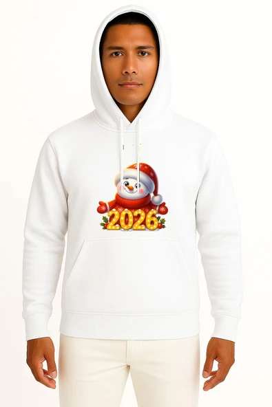 Kapüşonlu 2026 Yeni Yıl Yılbaşı Göğüs Baskılı Unisex Sweatshirt ürün görseli 1