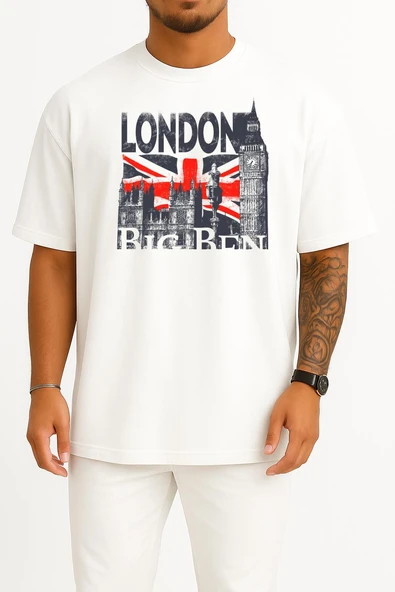 Oversize London - Londra Göğüs Tasarımlı Unisex T-Shirt ürün görseli 1