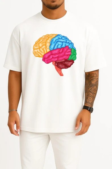Oversize Human Brain Anatomy Göğüs Tasarımlı Unisex T-Shirt ürün görseli 1