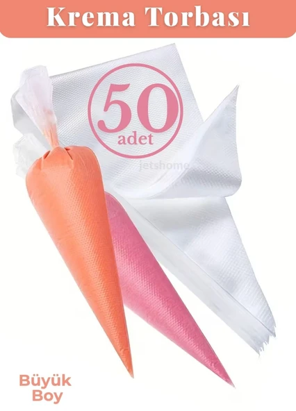 50'li Kullan At Krema Torbası Büyük Boy 35,5x25 cm Cupcake, Pasta ve Ekler Süsleme İçin ürün görseli 1