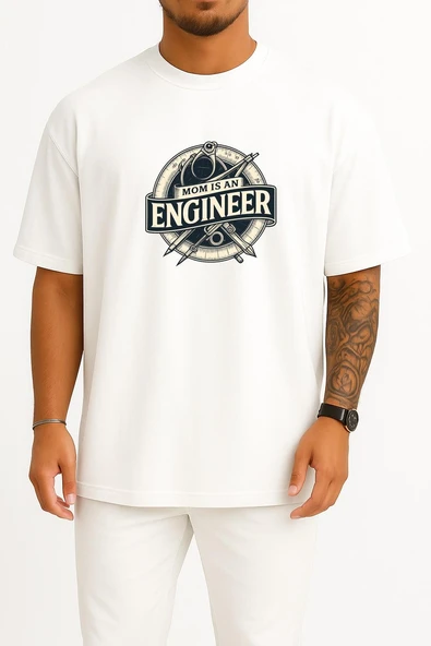 Oversize Mühendis Anne Göğüs Tasarımlı Unisex T-Shirt ürün görseli 1