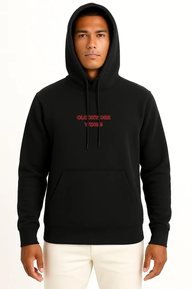 Kapüşonlu Clockwork Wings Anime Göğüs Baskılı Unisex Sweatshirt - Resim 11