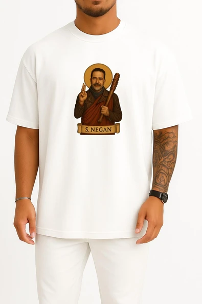 Oversize S. Negan Twd Yabancı Dizi Göğüs Baskılı Unisex T-Shirt ürün görseli 1
