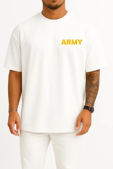 Oversize Army Cep ve Sırt Tasarımlı Unisex T-Shirt ürün görseli 1