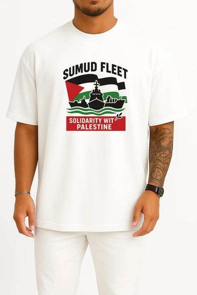 Oversize Sumud Fleet Göğüs ve Sırt Tasarımlı Unisex T-Shirt ürün görseli 1