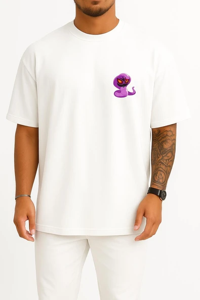Oversize Ekans Cep Baskılı Unisex T-Shirt ürün görseli 1