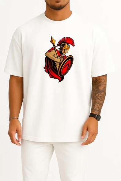 Oversize Spartan Army Ancient Greece Trojan War Göğüs Tasarımlı Unisex T-Shirt ürün görseli 1