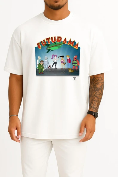 Oversize Futurama Series And Season Folder İcons, Futurama Göğüs Tasarımlı Unisex T-Shirt ürün görseli 1