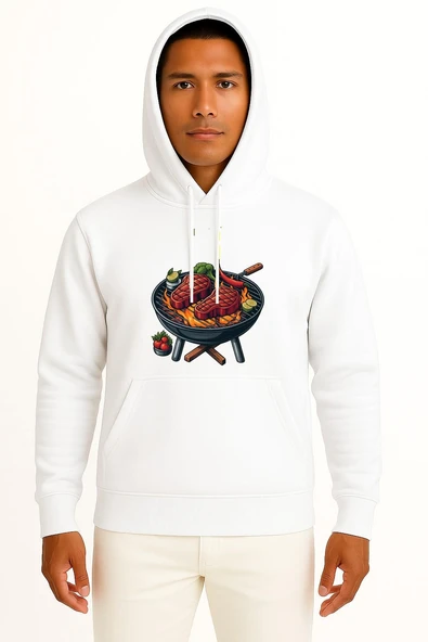 Kapüşonlu Izgara Üstünde Biftek Mangal Göğüs Baskılı Unisex Sweatshirt ürün görseli 1