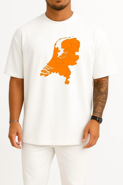 Oversize Netherlands Map Hollanda Ülke Haritası Göğüs Tasarımlı Unisex T-Shirt ürün görseli 1