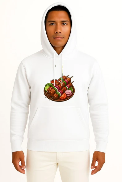 Kapüşonlu Çöp Şiş Tavuk Şiş Izgara Göğüs Baskılı Unisex Sweatshirt ürün görseli 1