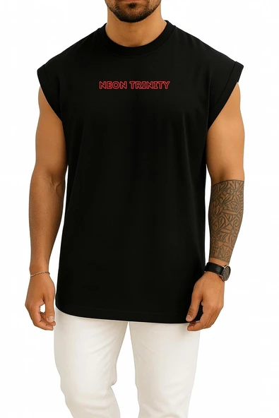 Oversize Neon Trinity Anime Göğüs Baskılı Atlet - Resim 11