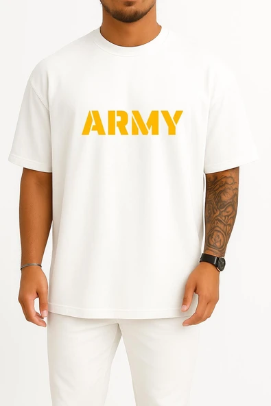Oversize Army Göğüs ve Sırt Tasarımlı Unisex T-Shirt ürün görseli 1