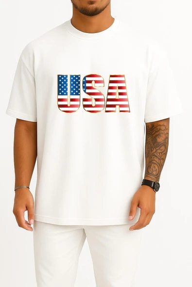 Oversize United States Of America - Amerika Birleşik Devletleri Göğüs Tasarımlı Unisex T-Shirt ürün görseli 1