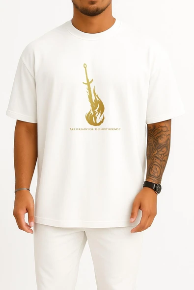 Oversize Are U Ready For The Next Round Göğüs Tasarımlı Unisex T-Shirt ürün görseli 1