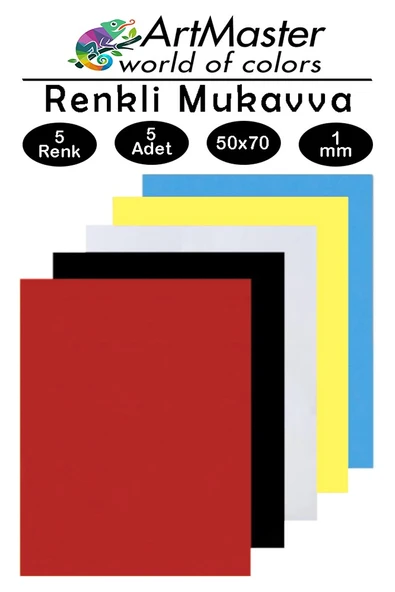 Renkli Mukavva 50x70 cm 5 Renk 1 Paket Renkli Sert Karton 1.0 mm Anasınıfı Hobi Etkinlik Okul Öncesi Proje ürün görseli 1