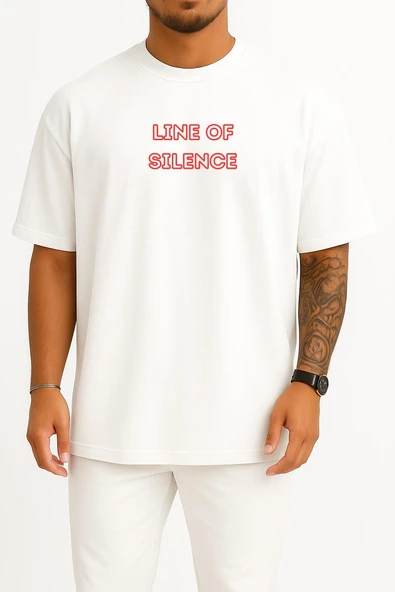 Oversize Line Of Silence Yabancı Dizi Göğüs Baskılı Unisex T-Shirt ürün görseli 1