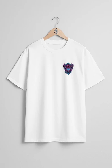 Oversize Wolf Head With Antique Engraving Ornament Cep ve Sırt Tasarımlı Unisex T-Shirt ürün görseli 1